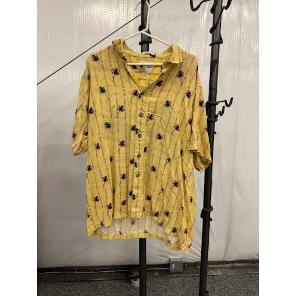 Vintage m.E. Sport Hawaiian Shirt Yellow Palm Tree Tiki Motel 100% Rayon XXL